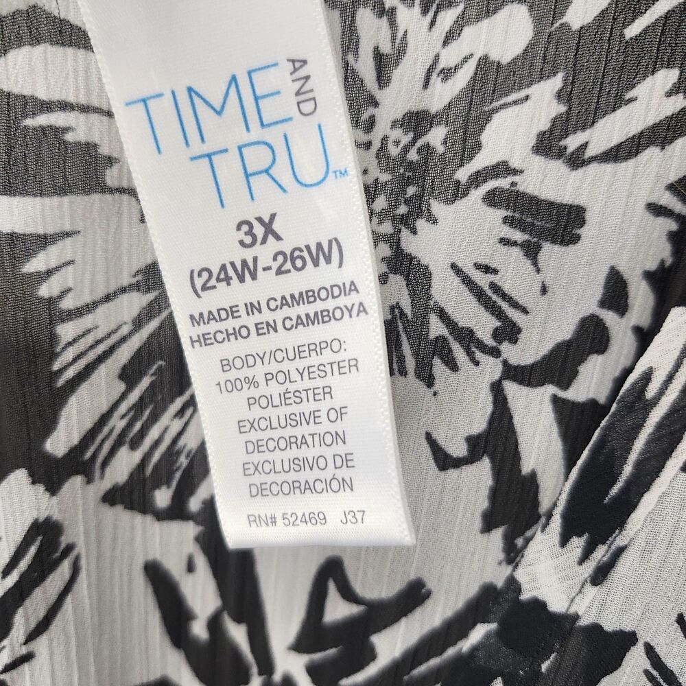 Time and True Swim Cover-up Womens 3XL Black White Floral Sheer Dolman Sleeves - Picture 6 of 10